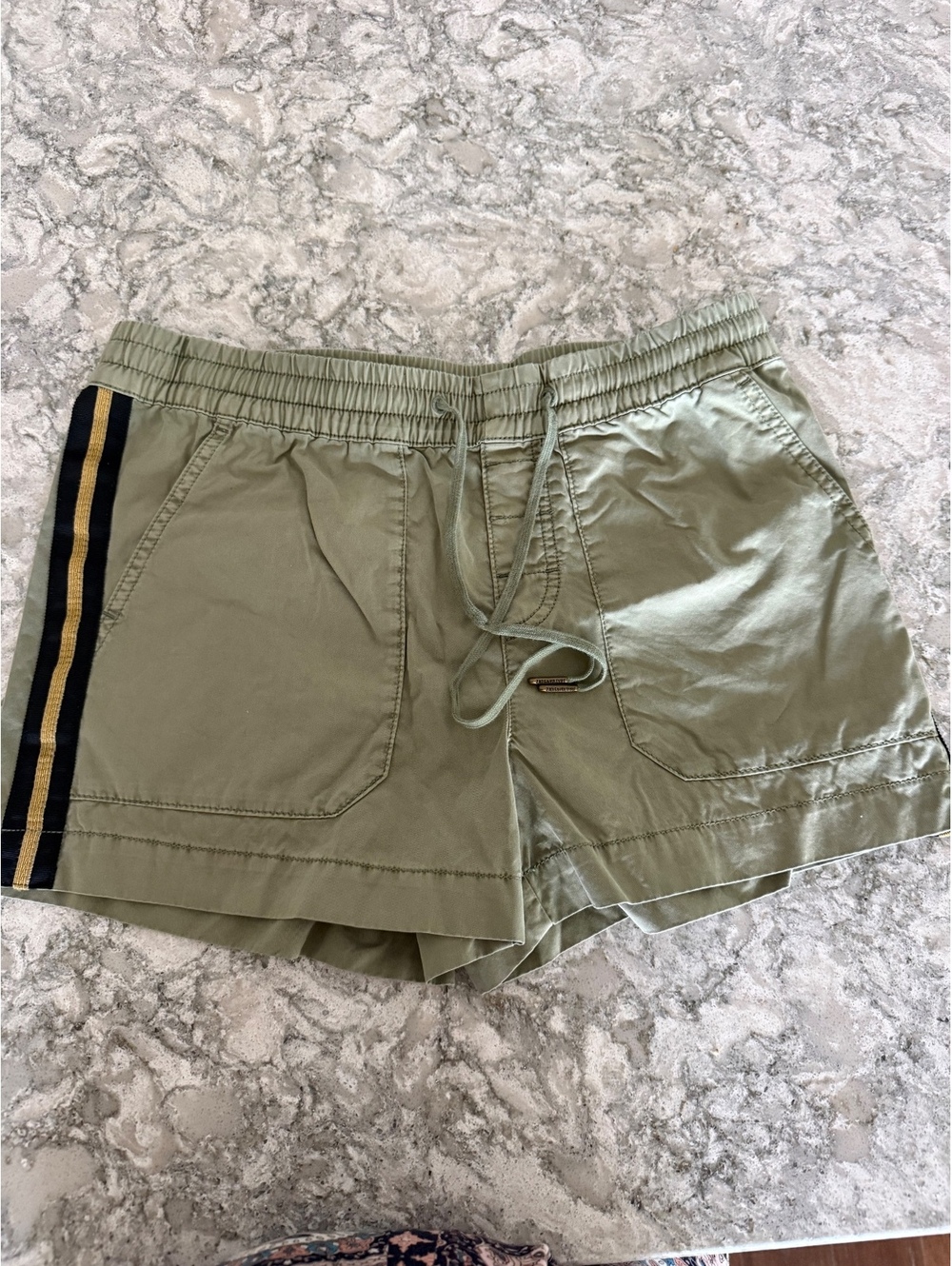Zadig & Voltaire Sage Green Shorts EU 38 US 6 Black Gold Stripe Utility Cotton